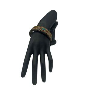 Woven Adjustable Bracelet Tribal Pattern Multicolor Brown Yellow Buckle Closure